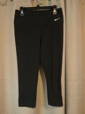 Nike Women's Black Capri Leggings with White Swoosh